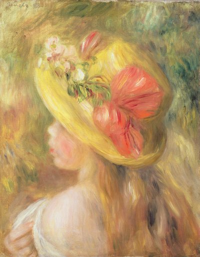 Cabeza de una niña con sombrero de Pierre Auguste Renoir